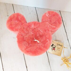 Mickey Ears Candle New Disney Collectible Cherry Scent Pillar + Glass Holder